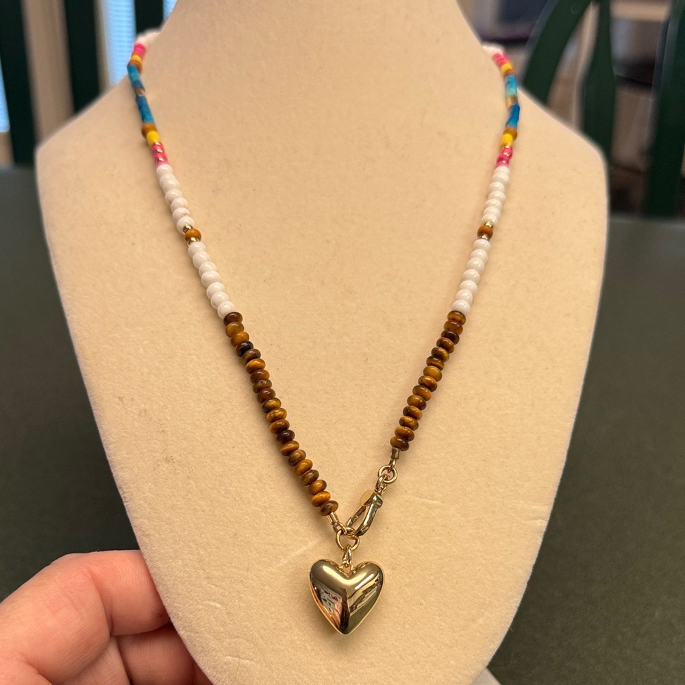 Rebecca Minkoff Multicolor Beaded Necklace with Gold Heart